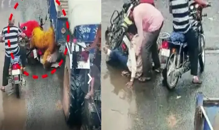 Helmet saved young man's life tractor trolley passed over bike rider's head Helmet saved young man's life tractor trolley passed over bike rider's head
