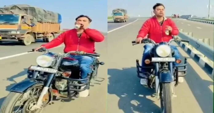 Viral video of young man driving bullet bike while drinking beer