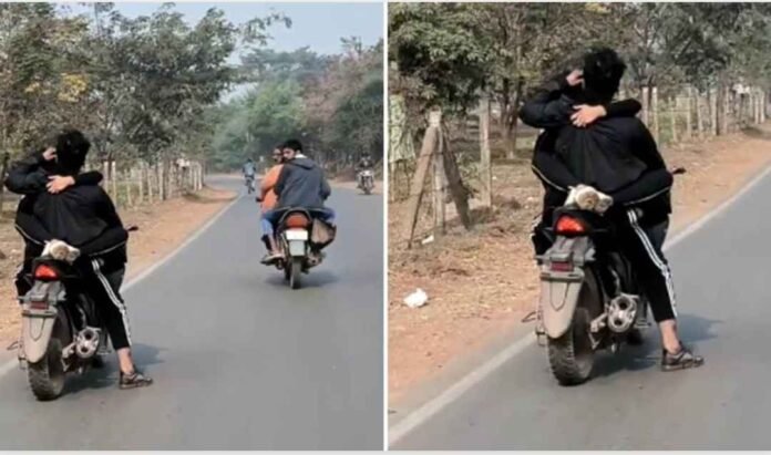 Police arrested couple romancing on a moving bike