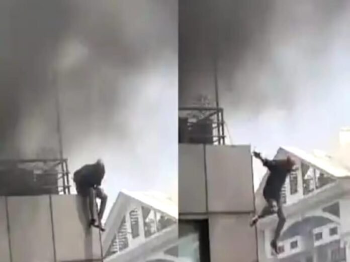 Massive fire broke out in a building in Bengaluru, a person jumped from the top floor to save his life.